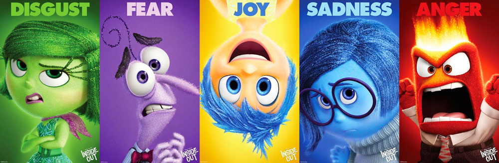 The characters of different emotions from the Pixar movie Inside Out