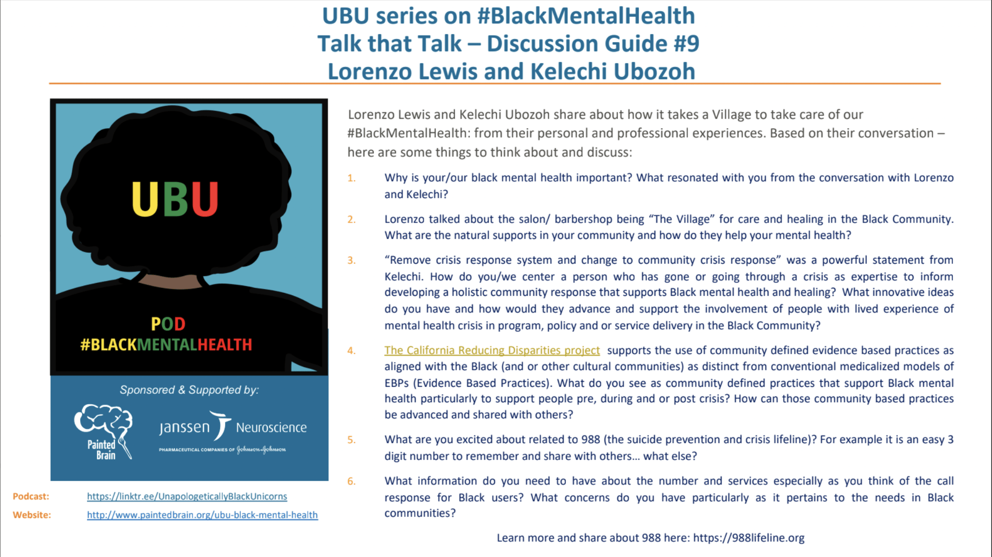 UBU series on #BlackMentalHealth Talk that Talk – Discussion Guide #9 Lorenzo Lewis and Kelechi Ubozoh
