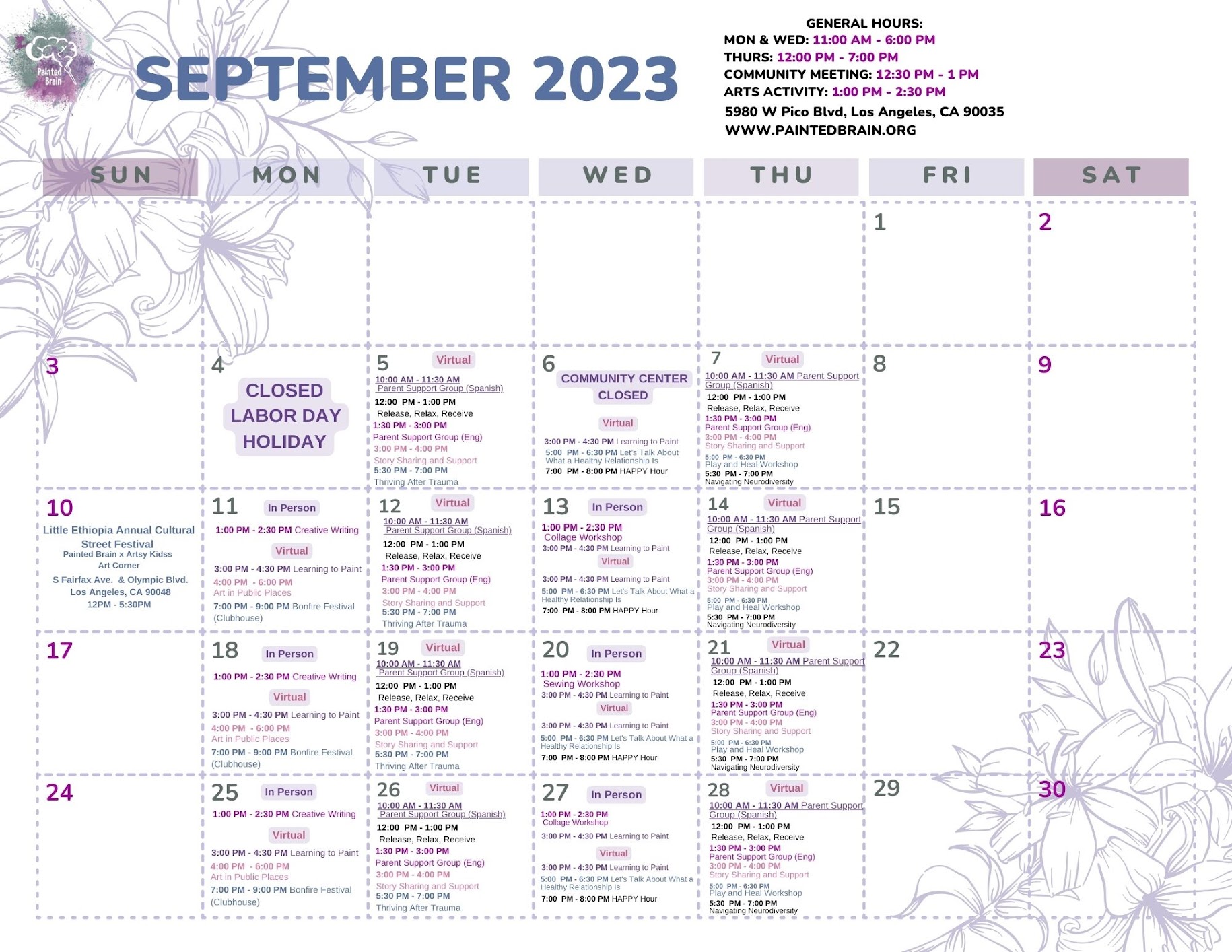 Painted Brain Calendar September 2023