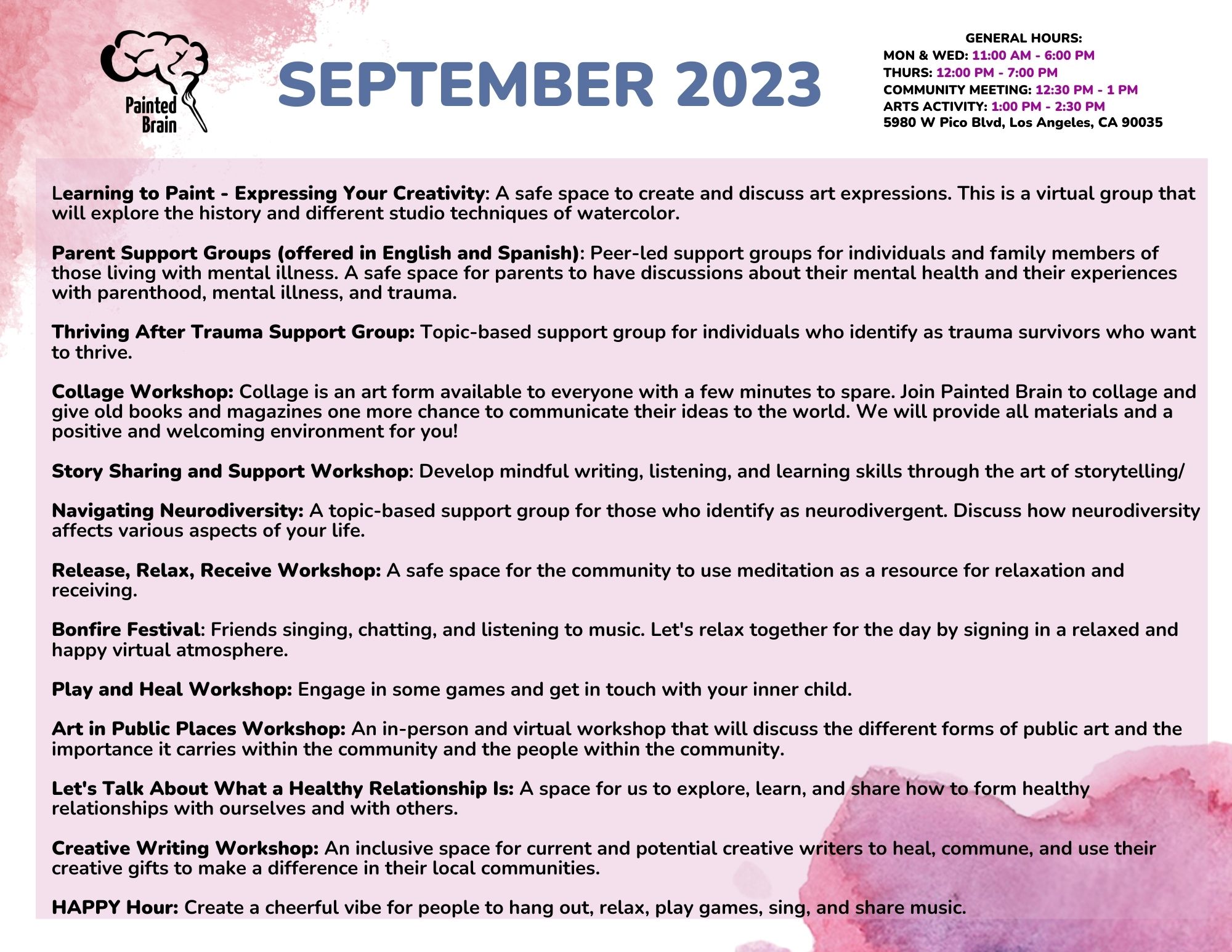 September 2023 calendar descriptions