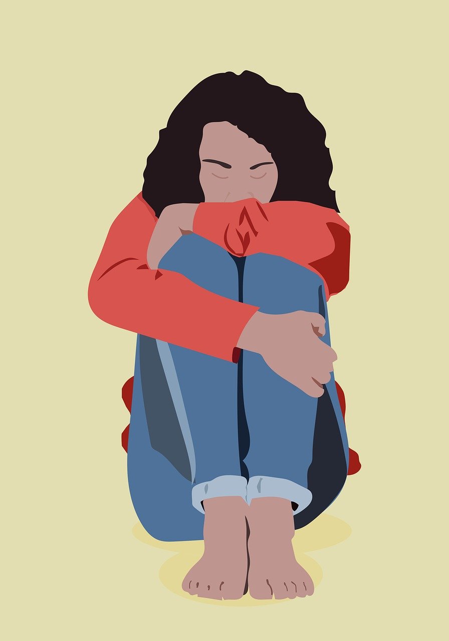An animated sad woman