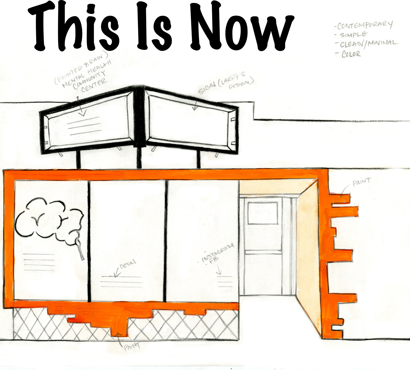 Illustration of the Community Center with the text This is Now on the top